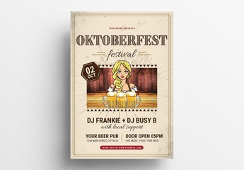 Oktoberfest Poster Layout with Barmaid Illustration
