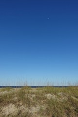 View of an empty sandy beach in Tybee Island, near Savannah, Georgia, United States