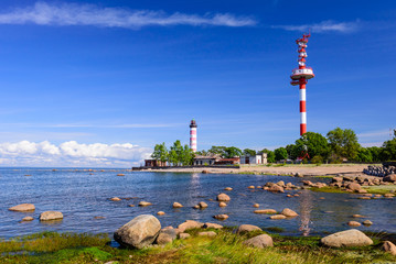 Shepelevskiy Mayak. The picturesque coast of the Gulf of Finland. Beautiful summer view of the Baltic sea coastline, Leningrad region, Russia