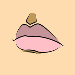 Pink vektor lips on skin color. Beauty, fashion, cosmetic.	