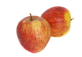 two ripe red yellow fresh Apple fruit on a white background