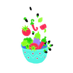 doodle colorful illustration salad blue plate