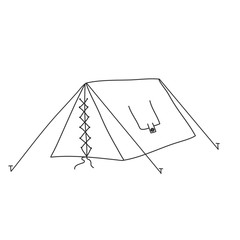 Doodle style tent. Hand-drawn. Decoration element. Isolated on a white background. Black-white vector illustration. Retro tent.