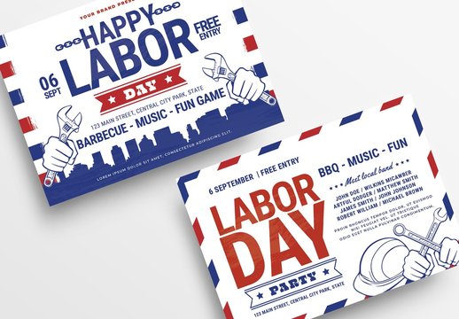 Labor Day Flyer Layout with City Skyline