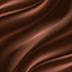 Chocolate satin background, smooth silk choco waves and swirls. Vector illustration