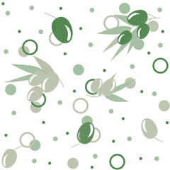 Green olive vector floral seamless pattern on the white background