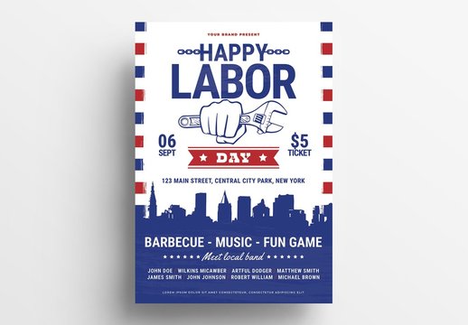 Labor Day Flyer Layout with Hand Holding Wrench
