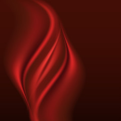 Red  silk abstract background. Smooth satin swirl color flow, wavy decoration for banner or poster. Vector illustration