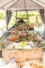 Luxury catering by the pool, food bloggers event, banquet, wedding, festive, hotel brunch buffet