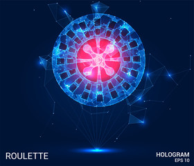 Hologram roulette. Roulette of polygons, triangles, points, and lines. Casino low-poly connection structure. The technology concept.