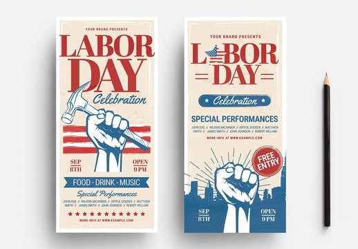 Illustrated Labor Day Flyer Layout with Hand Holding Hammer