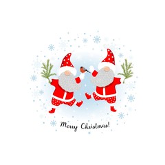 Christmas and New year. Vector card with two Santa Claus