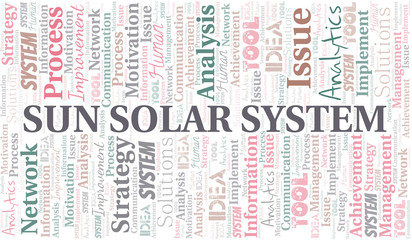 Sun Solar System typography vector word cloud.