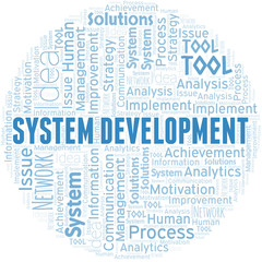 System Development typography vector word cloud.