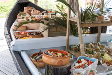 Luxury catering by the pool, food bloggers event, banquet, wedding, festive, hotel brunch buffet