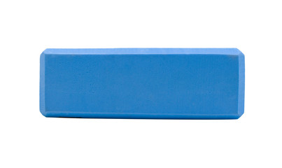 Rectangular blue yoga block, brick for sport isolated on a white background.
