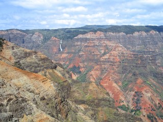 Fototapeta premium Waimea Canyon & Waipo'o Falls showing beautiful windblown waterfall Kauai Hawaii