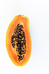 Papaya with mint on the white background