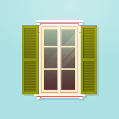 house window with shutters vintage building facade vector illustration