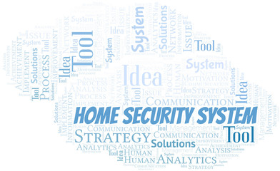 Home Security System typography vector word cloud.