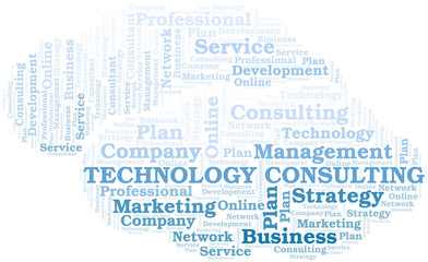 Obraz premium Technology Consulting typography vector word cloud.