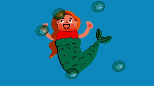 digital art animation green screen with theme of Mermaid,funny catoon character