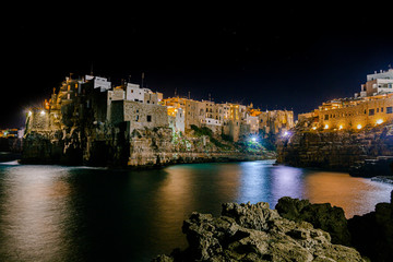 Fototapeta na wymiar Night city view of Polignano a Mare, Apulia, Italy