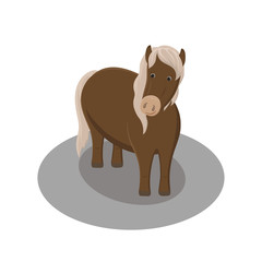 Cute cartoon standing brown horse. Vector hand drawn illustration.
