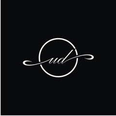 Initial UD beauty monogram and elegant logo design, handwriting logo of initial signature, wedding, fashion with creative template.