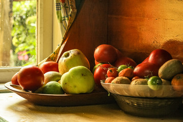 fruits and vegetables basket in an kitchen