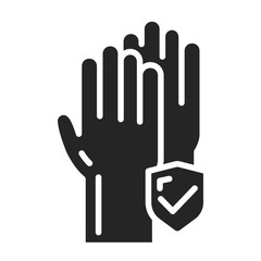 Rubber cleaning gloves black glyph icon. Hand protection against pollution. Pictogram for web page, mobile app, promo
