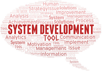 System Development typography vector word cloud.