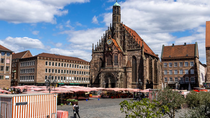 Nuremberg, Bavaria / Germany - May 06, 2020. View of the Hauptmarkt in Nuremberg.