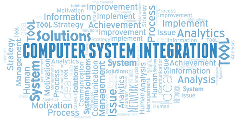 Obraz premium Computer System Integration typography vector word cloud.