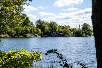 Nuremberg, Bavaria / Germany - May 06, 2020. The recreation area Dutzendteich near the Kongresshalle in Nuremberg.