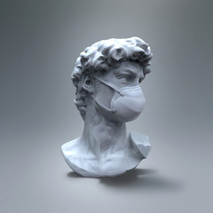 3D rendering David wearing face mask illustration on gray BG