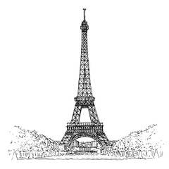 Fototapeta na wymiar Eiffel Tower hand drawing illustration, Paris, France, Europe, tower eiffel