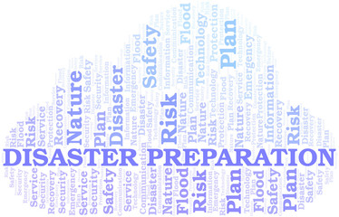 Disaster Preparation typography vector word cloud.