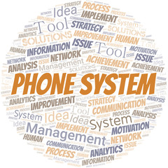 Phone System typography vector word cloud.