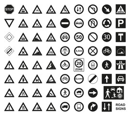 Traffic road signs set isolated on the white. Vector illustration.