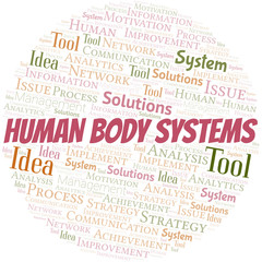 Human Body Systems typography vector word cloud.