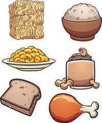 Cartoon diverse food items and groceries. Vector clip art illustration with simple gradients. Each on a separate layer.
