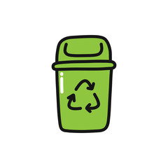 recycling garbage bin doodle icon, vector illustration
