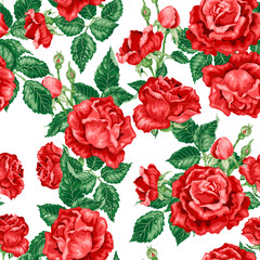 Vector seamless pattern with roses and leaves