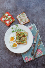 Healthy breakfast toasts and vegetables
