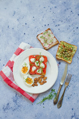 Healthy breakfast toasts and vegetables