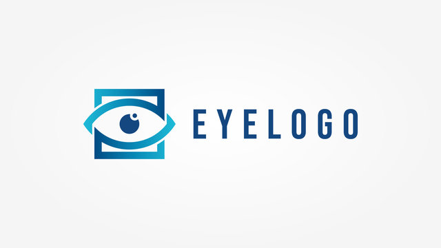 Abstract Eye Logo. Blue Gradient Linear Style with Square Frame isolated on White Background. Usable for Business and Technology Logos. Flat Vector Logo Design Template Element.