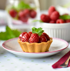 Fruit raspberry cakes on a table