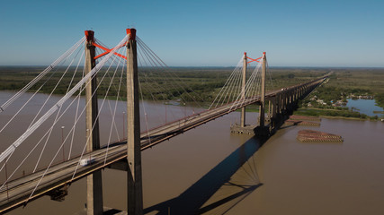 Obraz premium The Zarate Brazo Largo Bridges are two cable-stayed road and railway bridges in Argentina, crossing the Parana River between the cities of Zarate, Buenos Aires, and Brazo Largo, Entre Rios.