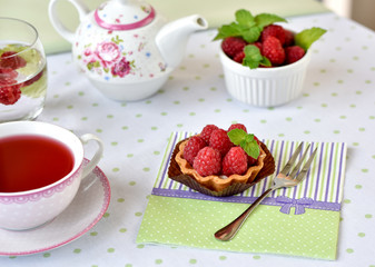Fruit raspberry cakes on a table